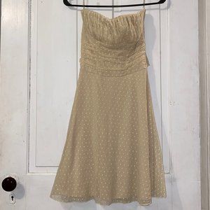 Cream strapless dress with white polka dots